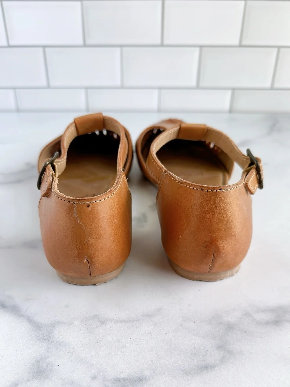 Sbicca Women's Tan Leather T-Strap Woven Flats - Picture 5 of 6